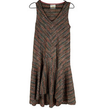 Maeve Womens Chevron Westwater Dress Brown Knee Length V Neck Sleeveless XS
