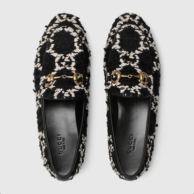NIB New Gucci Womens Jordaan Loafers GG Tweed - black & White 36 (US 6)