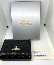 Vivienne Westwood Gamaguchi Trifold Wallet Color Black Orb Enamel 913VW110 New
