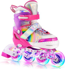 Pattini in Linea Luminosi Regolabili Con Unicorno Arcobaleno per Bambini, Ragazz