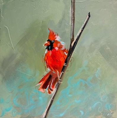 Nordkardinal Vogel Acryl Gemälde - Realismus Abstrakter Stil Original Fineart 