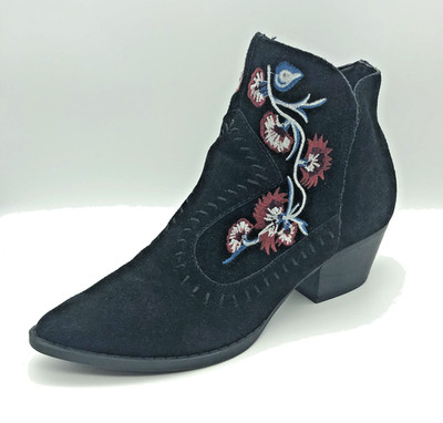 Carlos Vivien Ankle Boots Womens 6 Rose Embroidery Suede Zip Cowgirl
