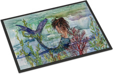 8973JMAT Brunette Mermaid Coral Fantasy Doormat 24X36 Front Door Mat Indoor Outd