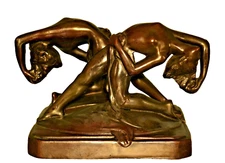 Antique Original Vintage Bronze Nouveau Dance Figures Sculpture Statue Bookends