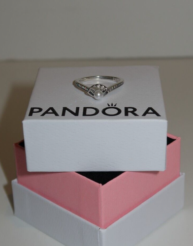 PANDORA 925 ALE Disney Princess Ariel Shell Cultured Pearl Ring Size 7 /54 w/Box
