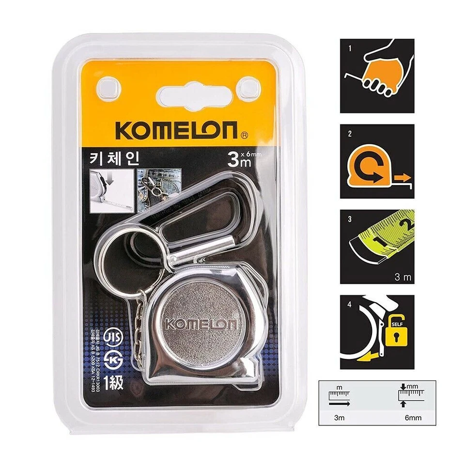 Komelon Chrome Case Tape Measure / Steel Pocket Key Chain / 3m(9.84ft) / KMC-74K - Image 3 of 4