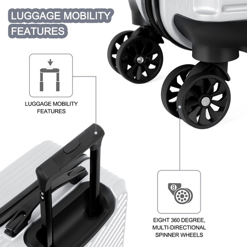 20 Inch Carry On Luggage Airline Approved Hard Shell Travel Suitcase with Wheels - Picture 3 of 7