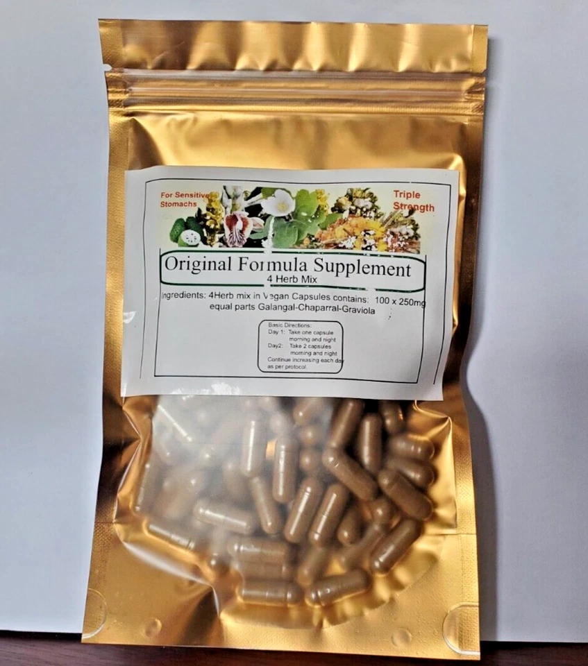 Mezcla de 4 hierbas Galangal Graviola Chaparral y B/Raíz -100 x250mg -Caballos-Perros-Gato Foto 2 de 3