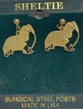 Boucles d'oreilles Sheltland Sheepdog Post - laiton fini or 24 carats 1 pouce