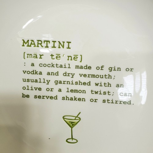 Pottery Barn Plate Cocktails Defined Martini Collector Appetizer Off White Green - Picture 2 of 3