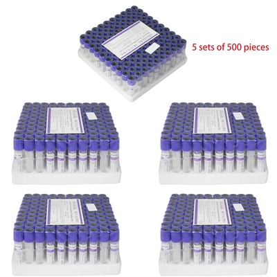 5*100Pcs EDTA Sterile Vacuum Blood Collection Tubes - 2ml 12x75mm Disposables