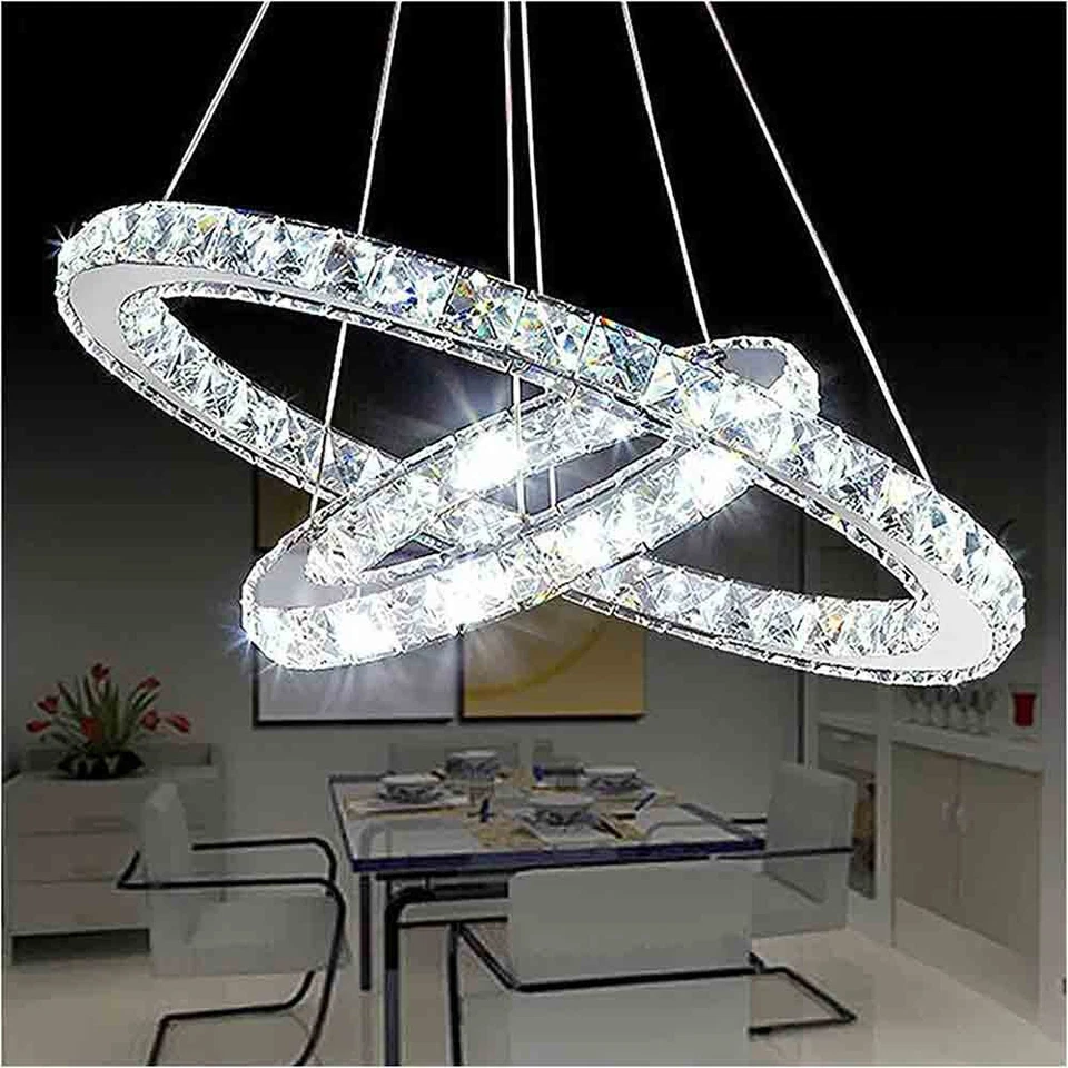 Lampadari a led 40 watt a sospensione in metallo e cristalli in acrilico 6500K - Immagine 3 di 4