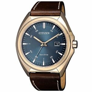 Citizen Eco-Drive Mens AW1573-03L Metropolitan Blue Dial Leather Band 41mm Watch