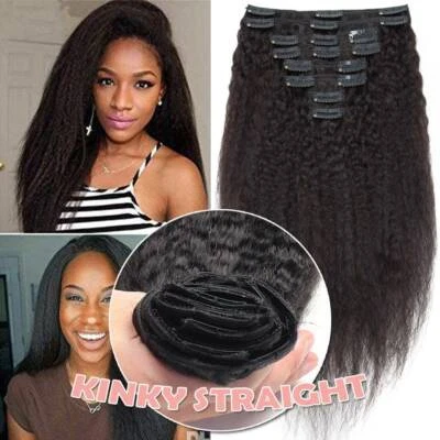 SEGO YAKI Virgin Human Hair Extensions Clip In Full Head Afro Kinky Straight 120G UK