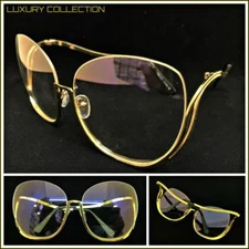 Oversize Exaggerated Vintage Retro Style Clear Lens EYE GLASSES Large Gold Frame