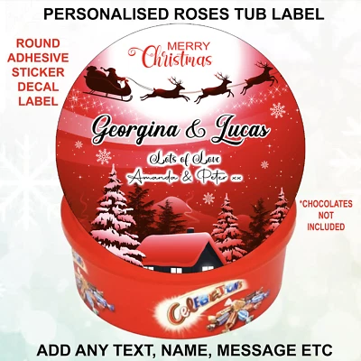 SWEET IMAGE DESIGN Bespoke Name Text Christmas Chocolate Round Sweet Tub Label Sticker Celebrations