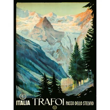 TRAVEL TRAFOI ITALY ALPINE RESORT MOUNTAIN VALLEY PINE TREE POSTER 30X40 CM 12X1