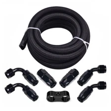 6AN 10FT Stainless Steel Nylon Braided Oil Fuel Line+6PCS Hose End Fittings Kit