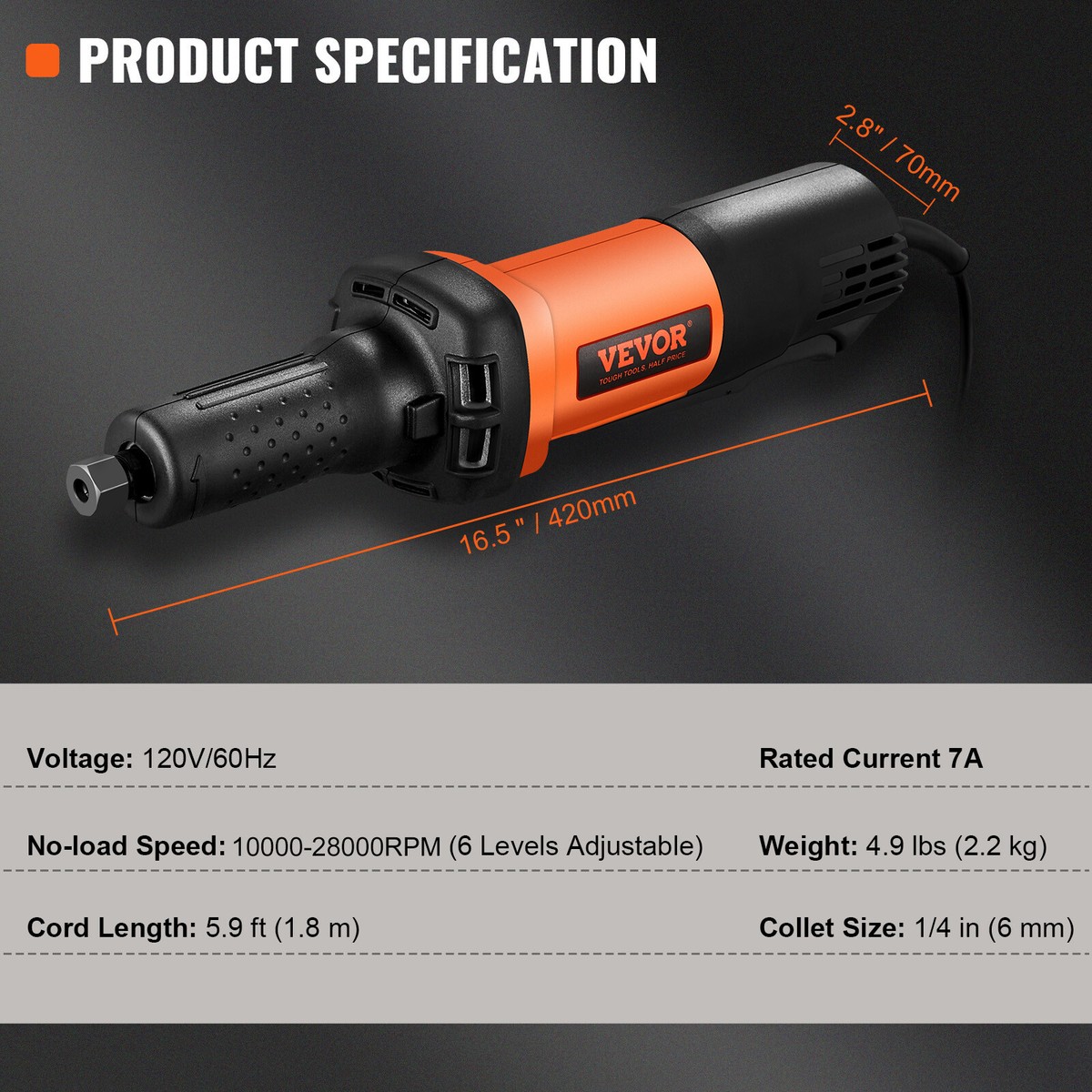 Meuleuse D'Angle Électrique VEVOR 114mm 12000 Tr/min - 1000W - Neuve - Disque Non Inclus