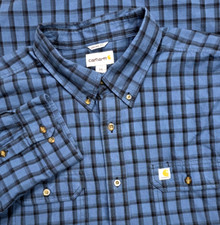 Carhartt Original Fit Chambray Blue Plaid Shirt Long Sleeve Button Up Shirt