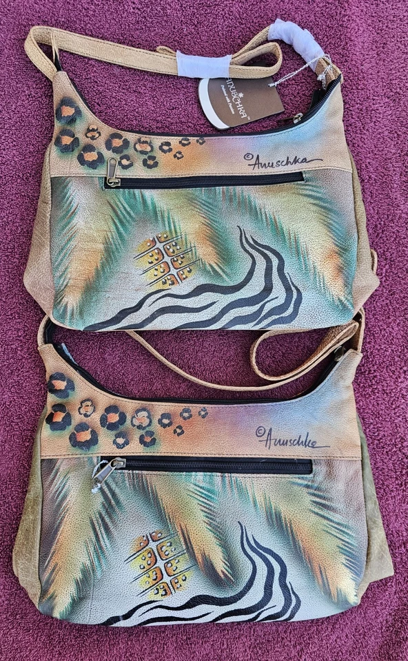 Bolso de hombro Anuschka de cuero pintado a mano rosa selva Foto 2 de 4