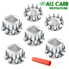 Truck Wheel Axle Covers Spiked Chrome Hub Cover Kit 33mm Front & Rear Semi