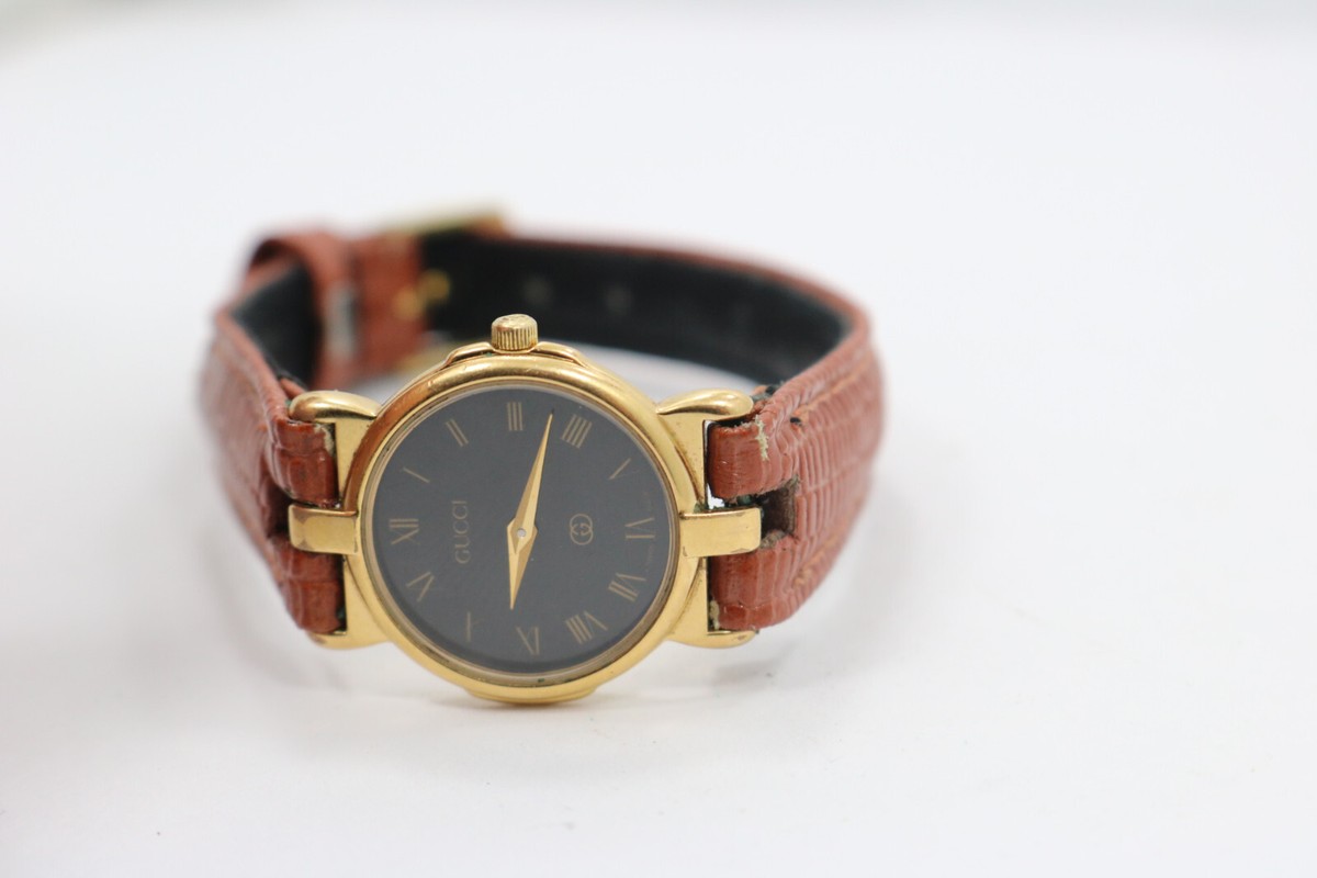 GUCCI グッチ　ヴィンテージ ラウンド　3400F ゴールド　レディース時計 Vintage Gucci 3400F L Womens Watch Gold Tone Leather New