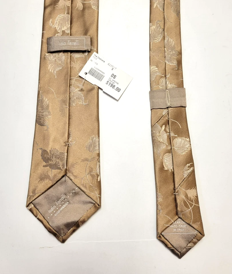 $198 Nueva Corbata para Hombre ITALO FERRETTI 100% SEDA ORO TONAL FLORAL HECHA EN ITALIA Foto 4 de 4