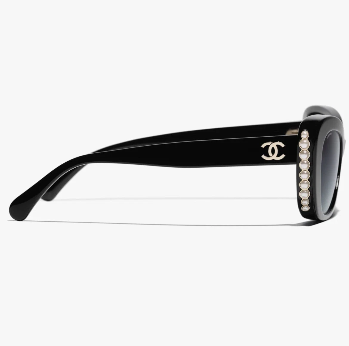 Authentic Chanel 5481H Cat Eye Sunglasses w/ Glass Pearls, Acetate,  Black/Gold