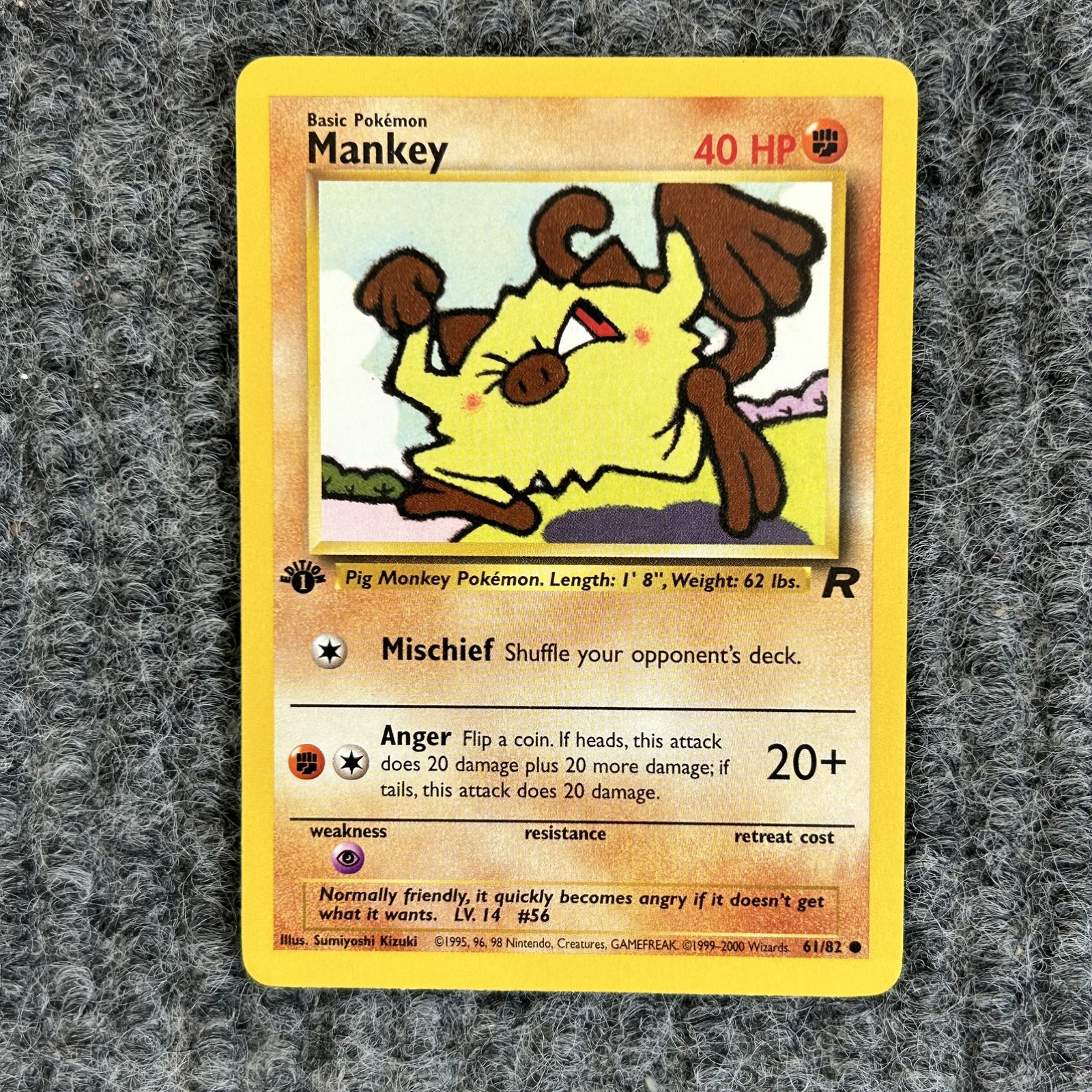 Vintage Pokemon Team Rocket Mankey 61/82 Common  LV14 40HP NM