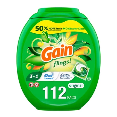 GAIN Flings HE 3 in 1 Original Scent Laundry Detergent Pods, 112-Count