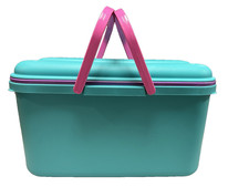 Vtg Eagle Craftstor Craft Sewing Storage Organizer Tote Bin Teal Purple Pink