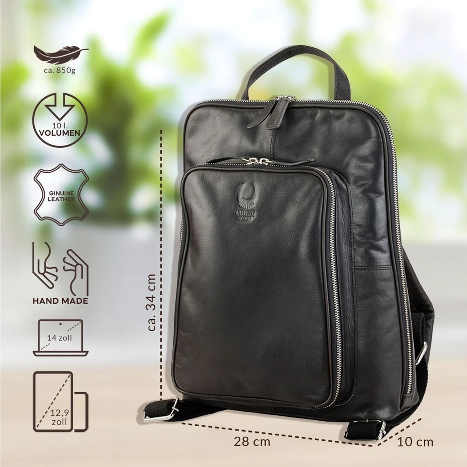 HANDMADE Rucksack Damen Leder Rucksack Freitag Backpack University Schwarz - Bild 4 von 4