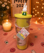 Miffy Clear Plastic Tumbler Cup With Lid Straw, Yellow, Round, Kids