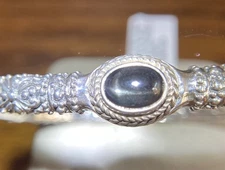 Sarda,Bali Handcrafted,Black Star Diopside & Sterling Bangle Bracelet Sz 6.25