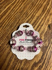 New Pink Power Beaded Stretch Bracelet Breast Cancer Awareness
