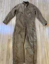 Vtg Carhartt Brown Duck Coveralls Insulated THRASHED Mens Sz 40R