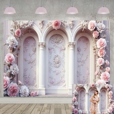 10x8 FT Pink Rose Floral Flower Wall Vinyl Photography Backdrop Banner