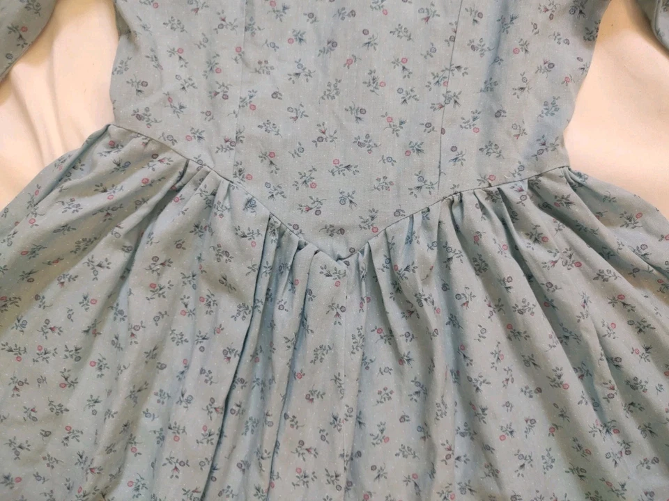 80s 90s Vintage Dress Prairie Country Girls Cornflower Blue Floral Mock Neck 6/7 - Image 4 of 4