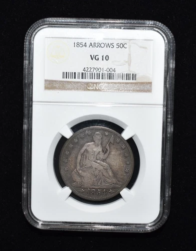 1854 Seated Liberty Half Dollar 50 Cent Silver Coin - NGC VG 10