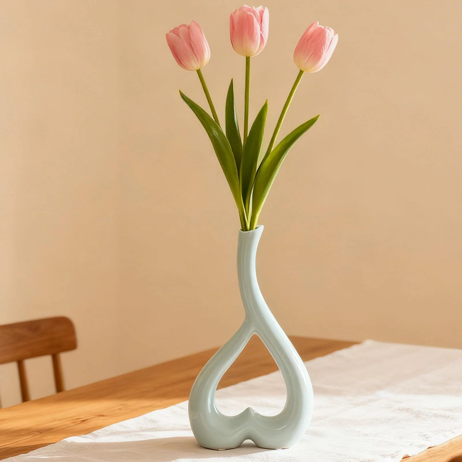 Ceramic Vase Blue Heart Modern Tulip Vase Flower Vase for Table, Living Room, P...