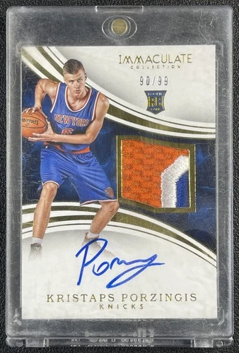 KRISTAPS PORZINGIS 2015-16 PANINI IMMACULATE COLL #135 ROOKIE PATCH AUTO 90/99