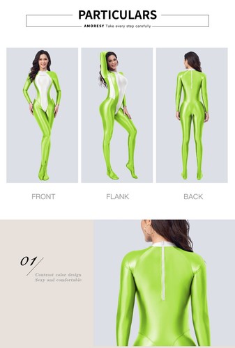 AMORESY Damen Jumpsuit Einteiler Öl glänzend Body Yoga Leggings Overall Neu - Bild 15 von 27