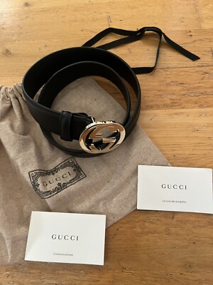 Gucci Black Leather Interlocking G Belt Size 70 Brand New UK