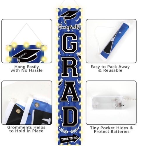 Graduation String Light Porch Sign Banner, Navy Blue Graduation LED Strip Lights - Afbeelding 1 van 2