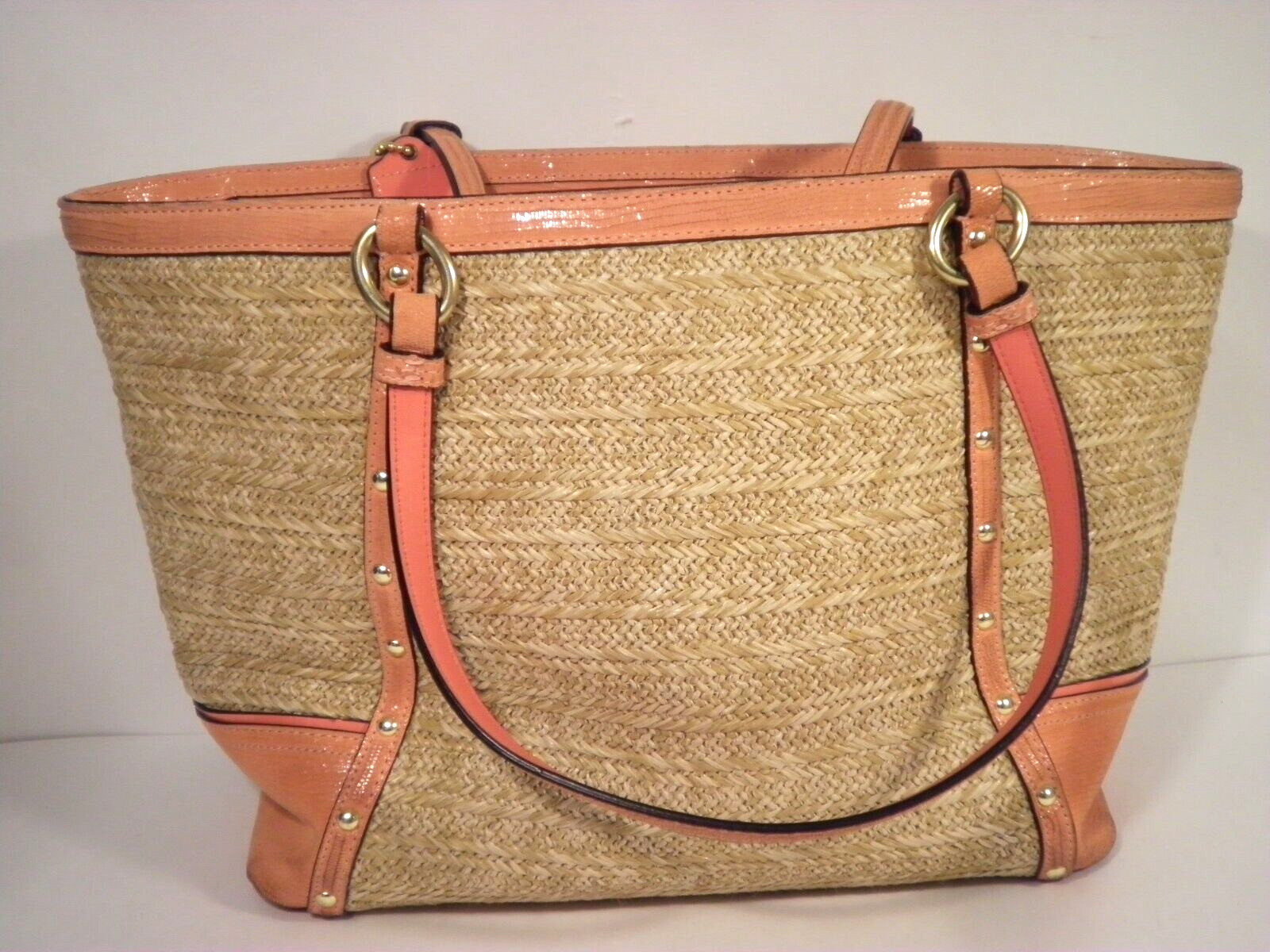 Coach Alexandra Python Peach Purse Straw Tote F21… - image 3