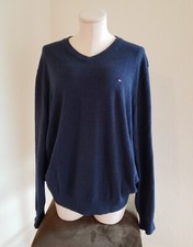 Tommy Hilfiger Mens V Neck Cotton Sweater XL Navy Long Sleeve Casual Pullover