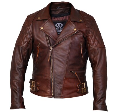 Braune klassische diamantgepanzerte Motorrad Biker Lederjacken Doppelfutter