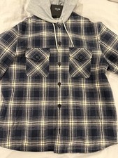 Celine Hooded Overshirt in checked cotton Navy
