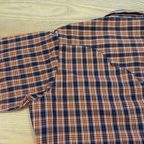 VTG Rockmount Ranch Wear Shirt Pearl Snap Mens 17 M Blue Red Plaid Western USA - Picture 13 of 20